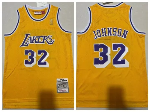 Youth Los Angeles Lakers 32 Magic Johnson Basketball Jersey Yellow Retro