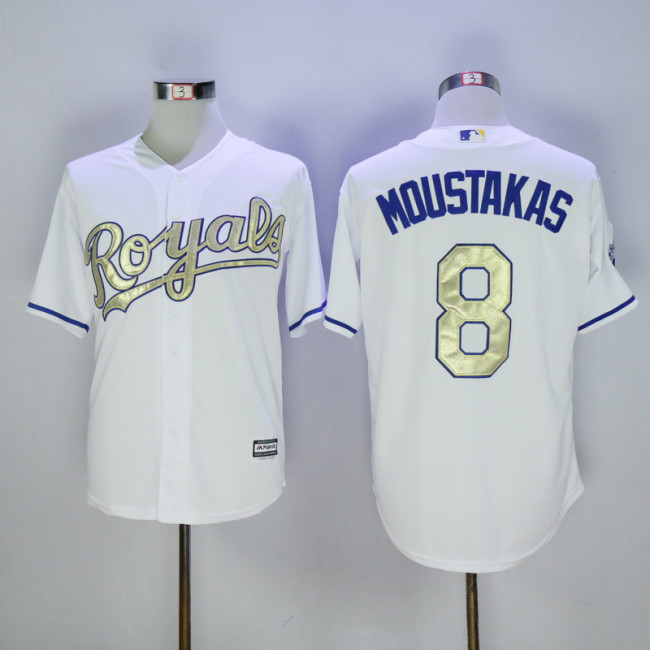 Kansas City Royals 8 Mike Moustakas Baseball Jersey White Champion Fans