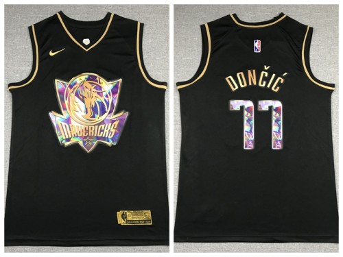 Nike Dallas Mavericks 77 Luka Doncic Basketball Jersey Diamond Black Gold