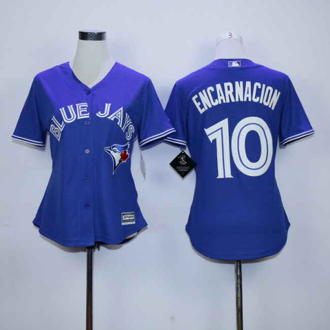 Women Toronto Blue Jays 10 Edwin Encarnacion Baseball Jersey Blue
