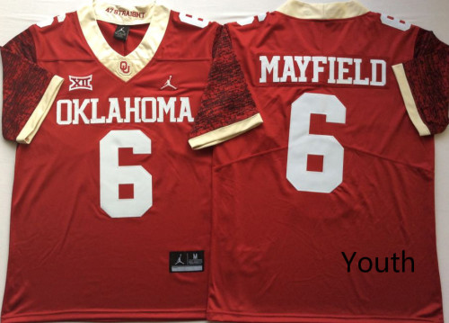 Youth Oklahoma Sooners Jordan 6 Baker Mayfield Limited College Football Jersey Red