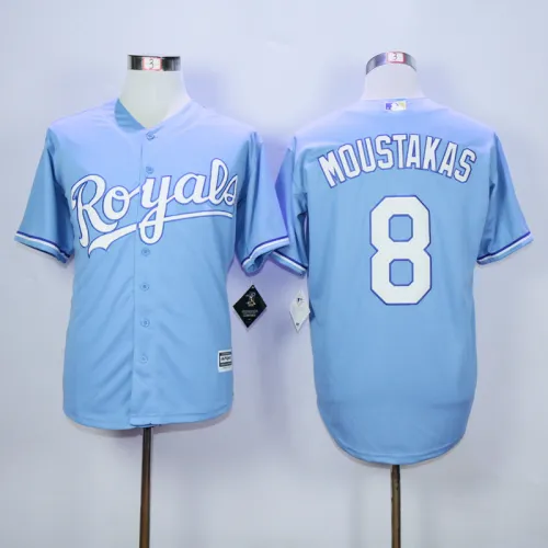 Kansas City Royals 8 Mike Moustakas Baseball Jersey Light Blue Fans