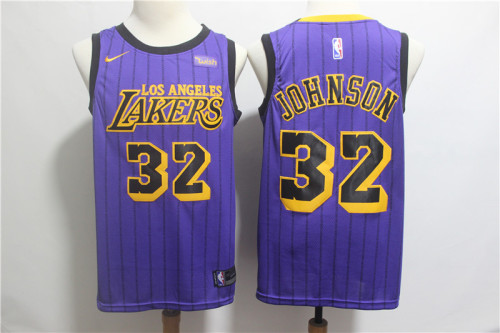 Nike Los Angeles Lakers 32 Magic Johnson Basketball Jersey Purple City version