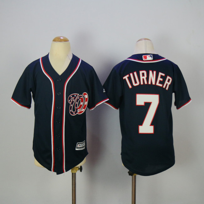 Youth Washington Nationals 7 Trea Turner Baseball Jersey Navy Blue