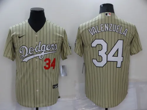 Nike Los Angeles Dodgers 34 Fernando Valenzuela Baseball Jersey Beige