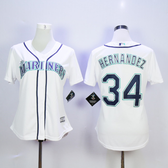 Women Seattle Mariners 34 Felix Hernandez Baseball Jersey White Fan version