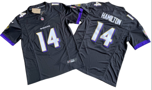 Baltimore Ravens 14 Kyle Hamilton Football Jersey Black Three Dynasties