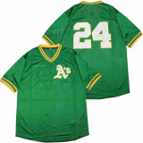 Oakland Athletics 24 Rickey Henderson Baseball Jersey Green retro net eye