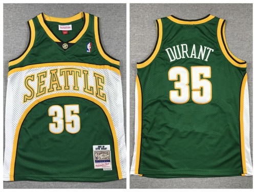 Youth Seattle Super Sonics 35 Kevin Durant Basketball Jersey Green Retro