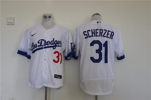 Nike Los Angeles Dodgers 31 Max Scherzer Flexbase Baseball Jersey  White City Edition