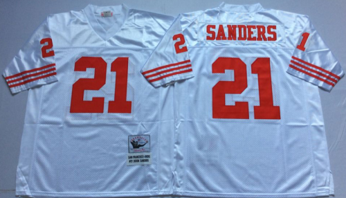 San Francisco 49ers 21 Deion Sanders Football Jersey White Retro