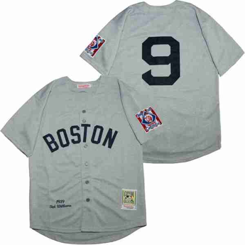 Boston Red Sox 9 Ted Williams Baseball Jersey Gray