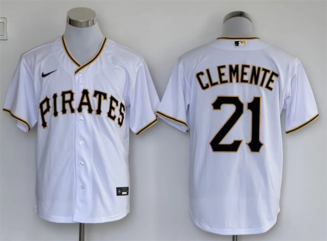 Nike Pittsburgh Pirates 21 Roberto Clemente Baseball Jersey White Fan