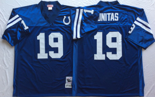 Indianapolis Colts 19 Johnny Unitas Football Jersey Blue Retro