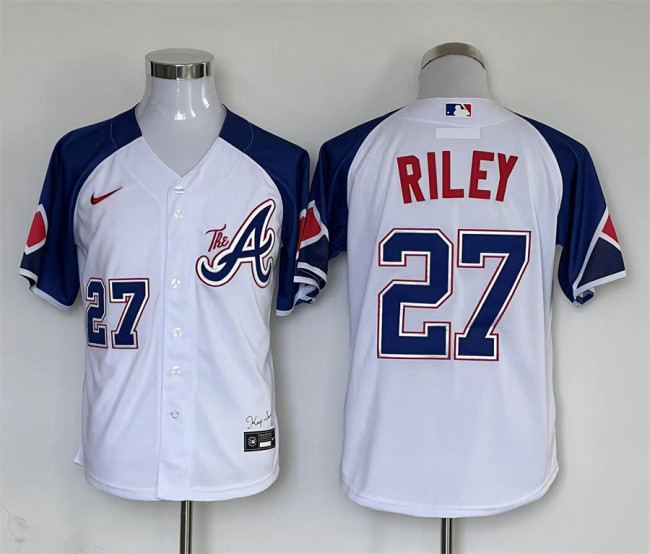 Nike Atlanta Braves 27 Austin Riley Baseball Jersey White City Edition