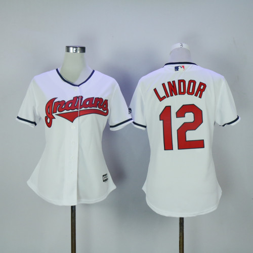 Women Cleveland indians 12 Francisco Lindor Baseball Jersey White