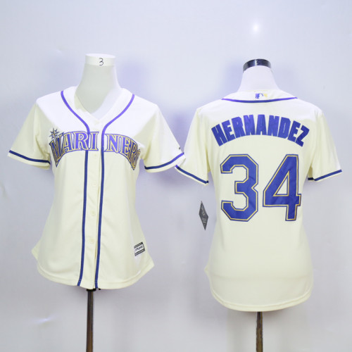 Women Seattle Mariners 34 Felix Hernandez Baseball Jersey Beige Fan version