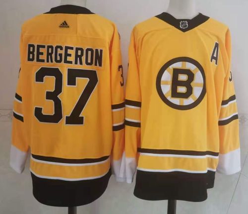 Adidas Boston Bruins 37 Patrice Bergeron Ice Hockey Jersey Yellow