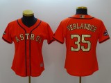 Women Houston Astros 35 Justin Verlander Baseball Jersey Orange Golden word