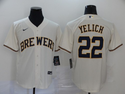 Nike Milwaukee Brewers 22 Christian Yelich Baseball Jersey Beige Fan