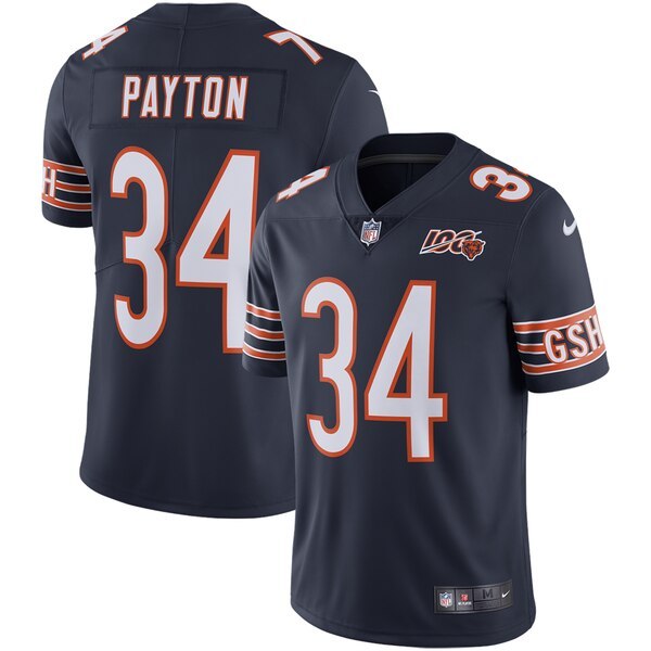 Chicago Bears 100 Patch 34 Walter Payton Football Jersey Legend Navy Blue