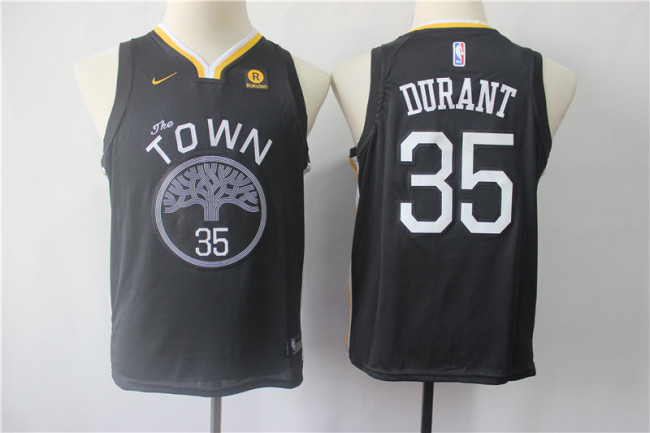 Youth Nike Golden State Warrior 35 Kevin Durant Basketball Jersey Black Fan Edition