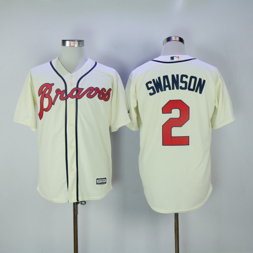 Atlanta Braves 2 Dansby Swanson Baseball Jersey Beige