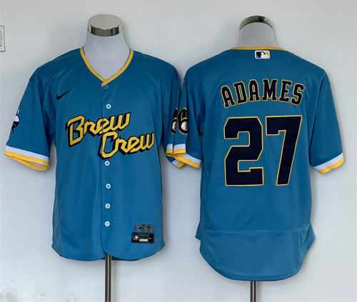 Nike Milwaukee Brewers 27 Willy Adames Flexbase Baseball Jersey Light blue city Edition