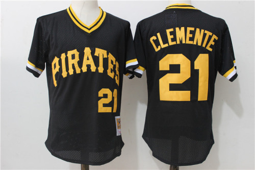 Pittsburgh Pirates 21 Roberto Clemente Baseball Jersey Black Retro reticulated eye