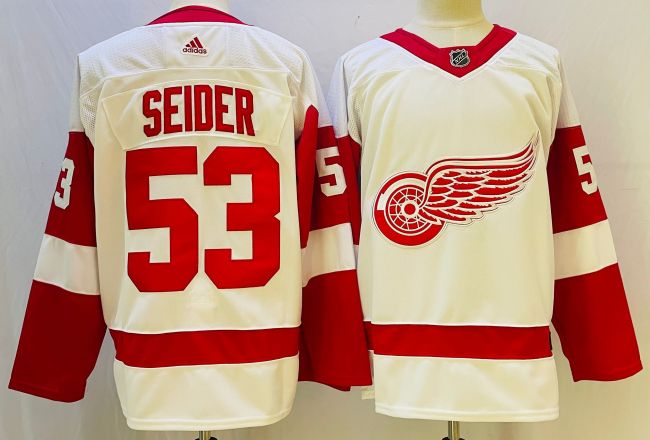 Adidas Detroit Red Wings 53 Moritz Seider Ice Hockey Jersey White