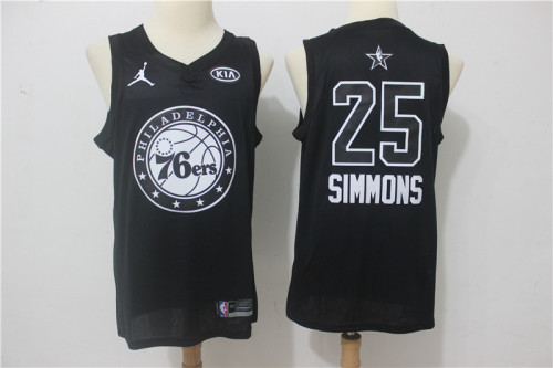 All star Jordan Philadelphia 76ers 25 Ben simmons Basketball Jersey Black Fans Edition