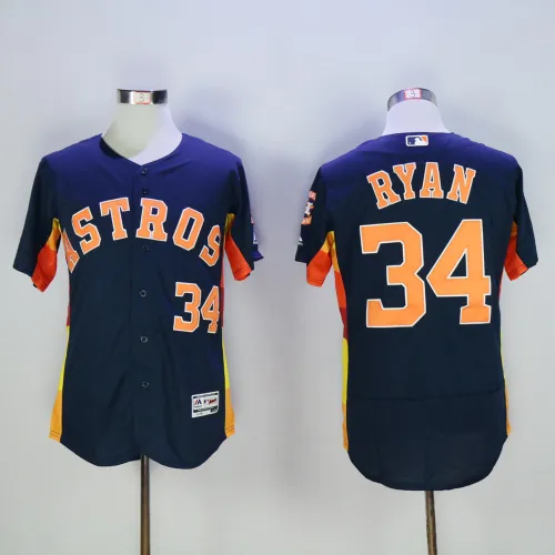 Houston Astros 34 Nolan Ryan FlexBase Baseball Jersey Navy Blue