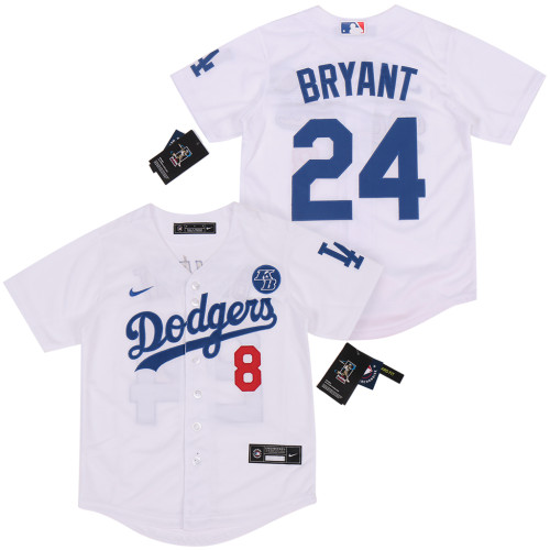 Youth Nike Los Angeles Dodgers 8 and 24  Kobe Bryant  Baseball Jersey White