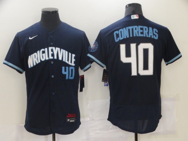 Nike Chicago Cubs 40 Willson Contreras Flexbase Baseball Jersey navy Blue City Edition