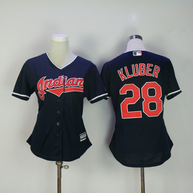 Women Cleveland indians 28 Corey Kluber Baseball Jersey Navy Blue