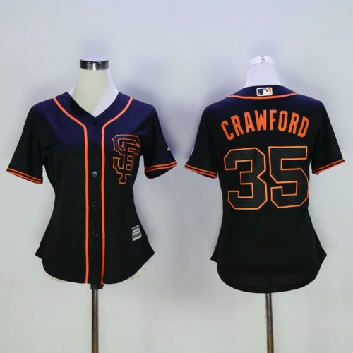 Women San Francisco Giants 35 Brandon Crawford Baseball Jersey Black