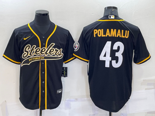 Pittsburgh Steelers 43 Troy Polamalu Baseball Jersey Legend Black