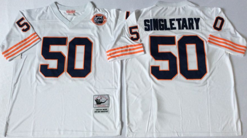 Chicago Bears 50 Mike Singletary Football Jersey White Retro