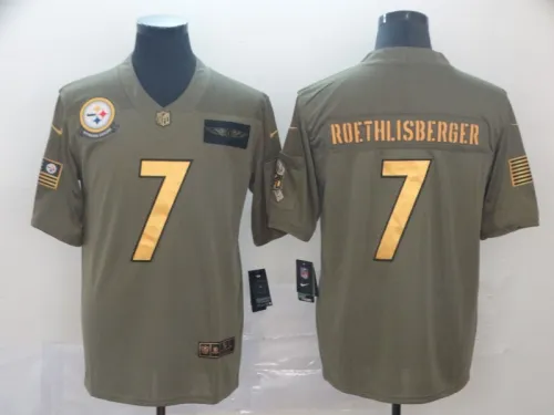 Pittsburgh Steelers 7 Ben Roethlisberger Olive Salute To Service Limited Jersey Gold Word