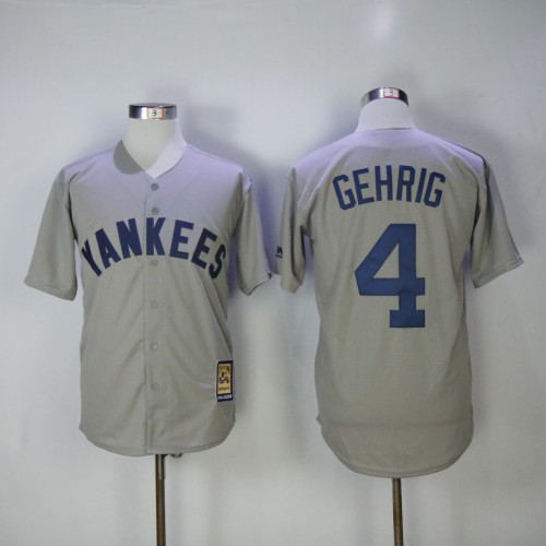 New York Yankees 4 Lou Gehrig Baseball Jersey Gray Retro