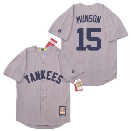 New York Yankees 15 Thurman Munson Baseball Jersey Gray Retro