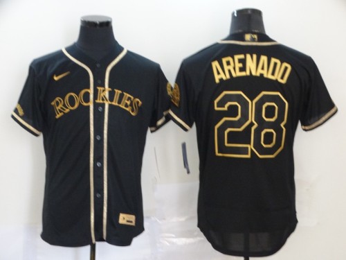 Nike Colorado Rockies 28 Nolan Arenado Flexbase Baseball Jersey Black Retro gold character