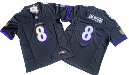 Baltimore Ravens 8 Lamar Jackson Football Jersey Black Three Dynasties
