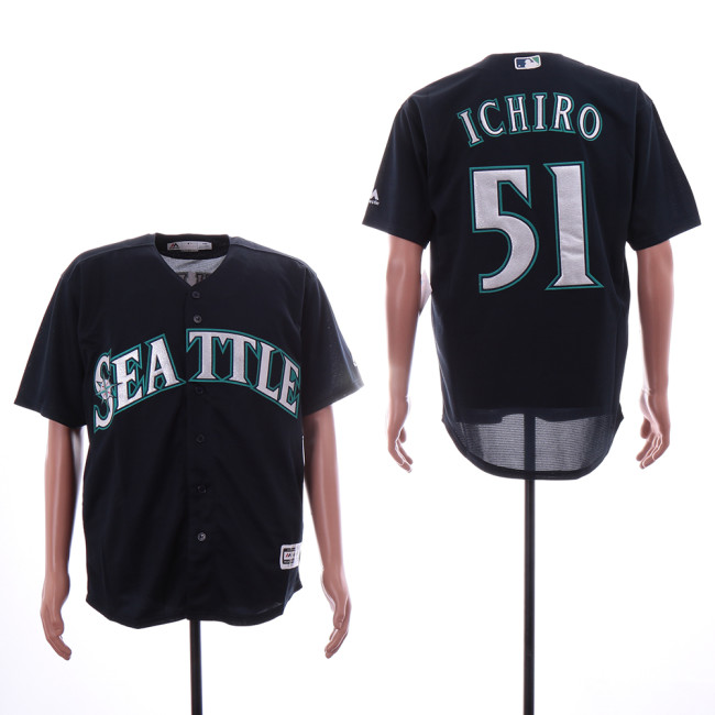Seattle Mariners 51 Ichiro Baseball Jersey Navy Blue Fan