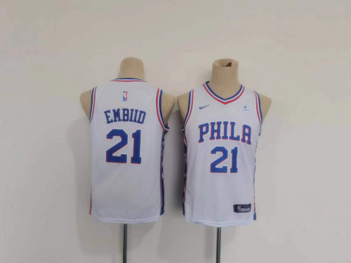 Youth Nike Philadelphia 76ers 21 Joel Embiid Basketball Jersey White Fan Edition