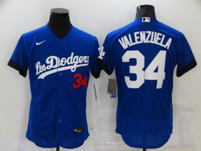 Nike Los Angeles Dodgers 34 Fernando Valenzuela Flexbase Baseball Jersey Blue City Edition