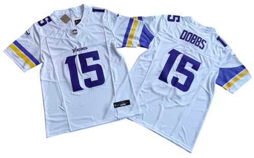 Minnesota Vikings 15 Joshua Dobbs Football Jersey White Three Dynasties