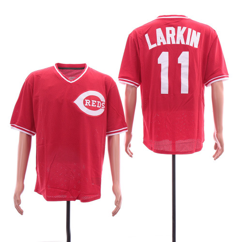 Cincinnati Reds 11 Barry Larkin Baseball Jersey Red retro net eye