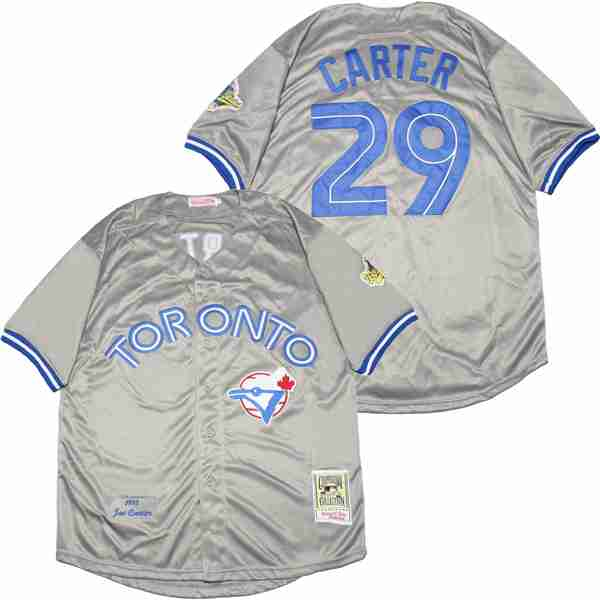 Toronto Blue Jays 29 Joe Carter Baseball Jersey Gray Retro