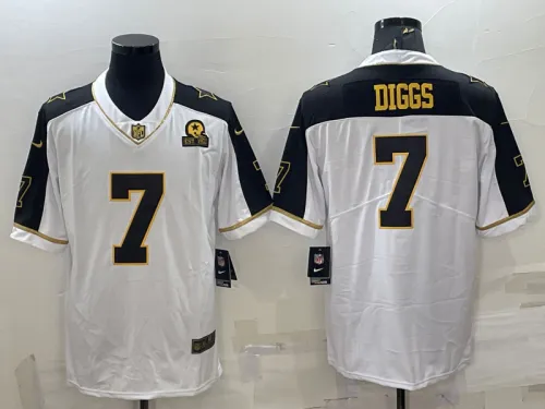 Dallas Cowboys 7 Trevon Diggs Football Jersey White thanksgiving gold characters